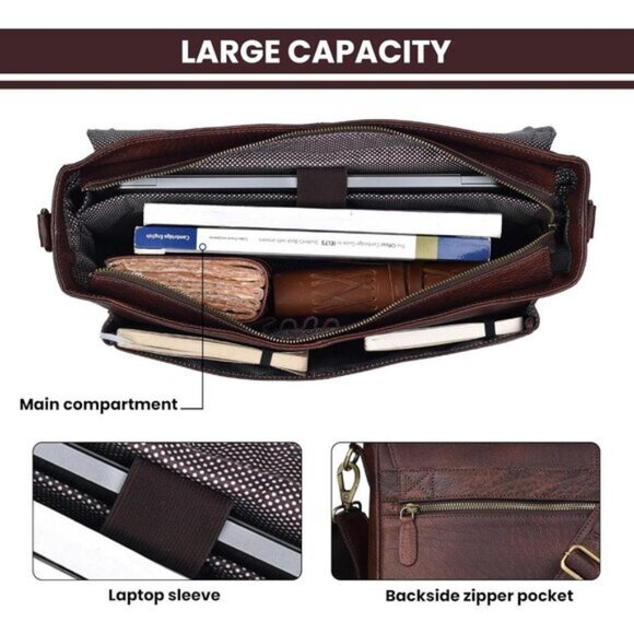 ⚡Leather Village Men & Women Tan Brown Vintage Leather Messenger Handmade Bag - Picture 3 of 8